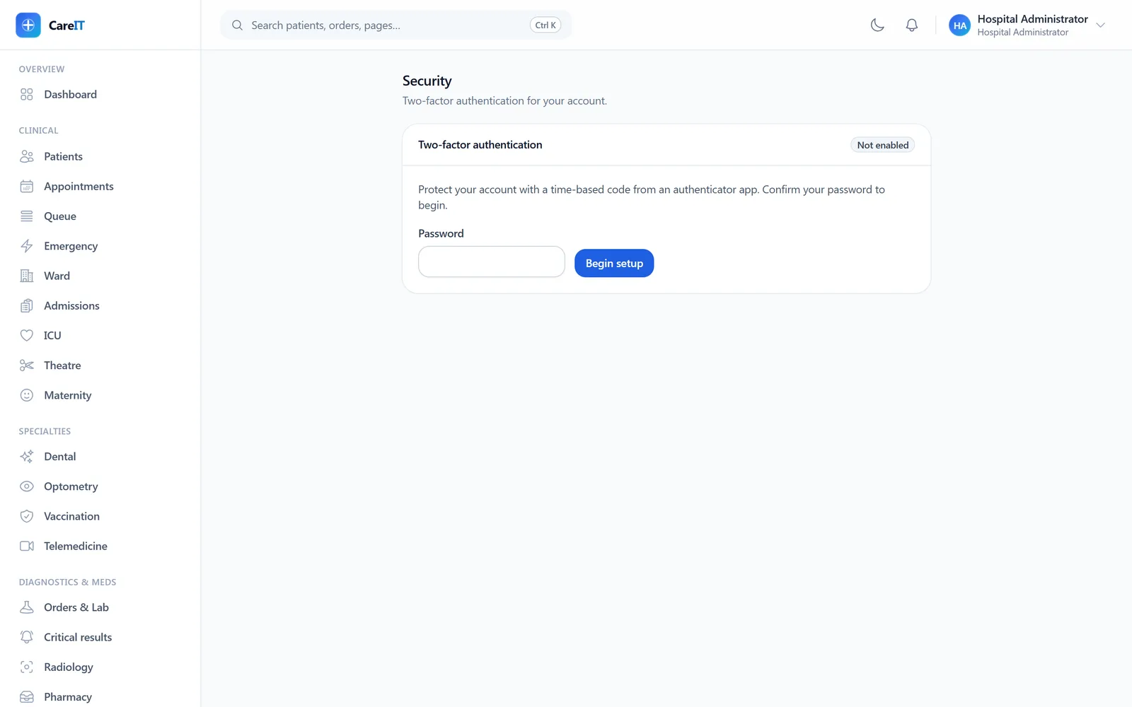 Two-factor authentication enrollment screen